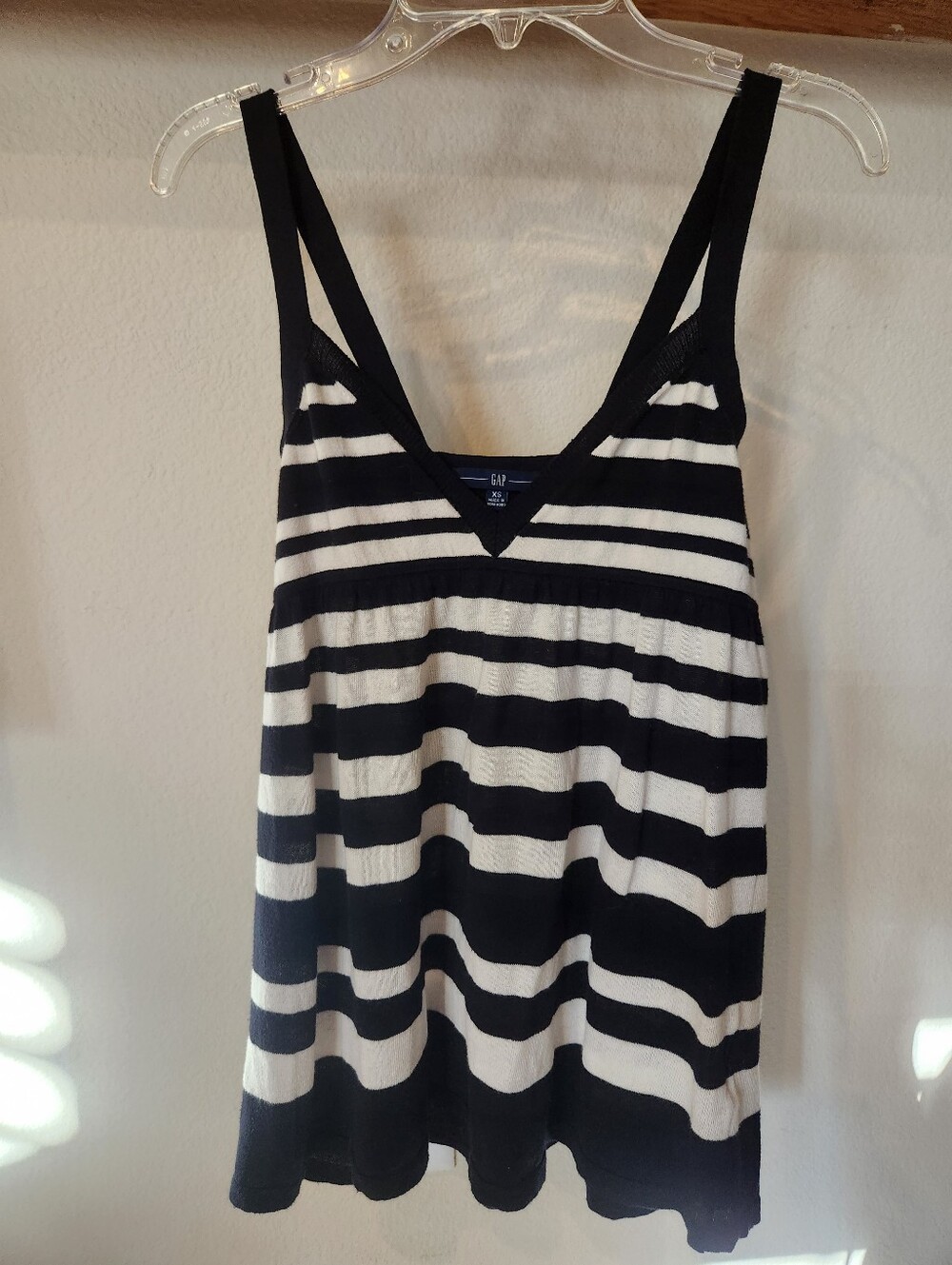 GAP Black and White Striped Knit Top With Adjustable Button Strap
